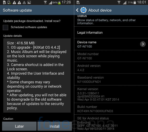 Galaxy Note II Android 4.4.2 